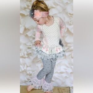 Giggle Moon Pink and Grey Polka Dot floral girls matching set Size 6x